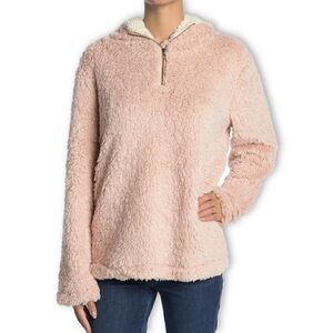 Forgotten Grace Hoodie Pink 1/4 Zip Plush Cozy Soft-Girl Lounge Sweatshirt M NWT